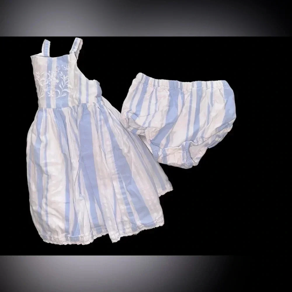 EUC Little Me 18m Blue And White Stripped dress with Diaper Cover.